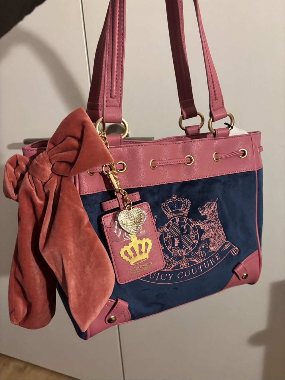 Juicy Couture Scottie dogs Pink & Navy Tote Bag color is regal blue/chateau - Picture 6 of 11